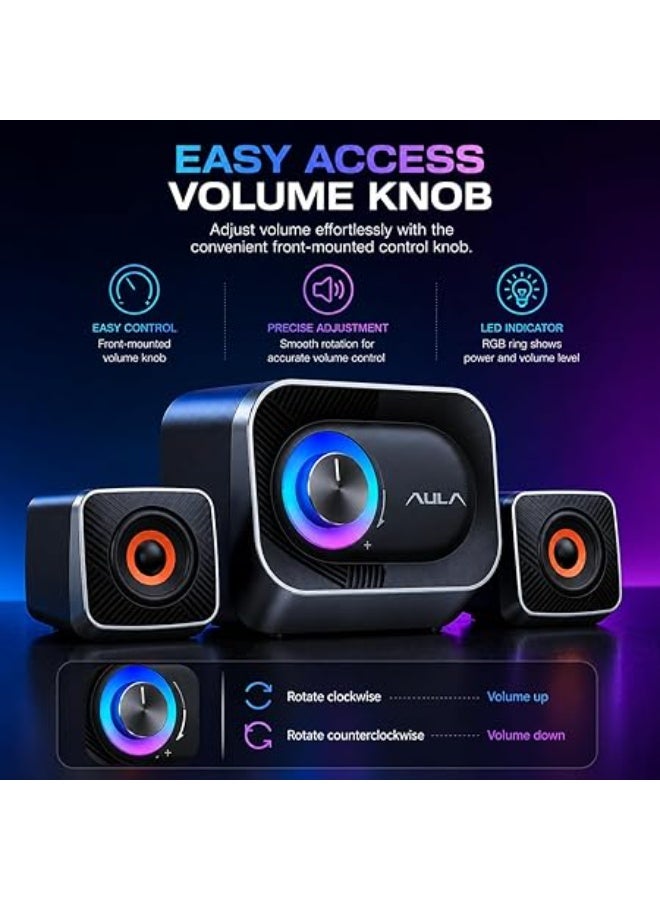 AULA A200 Pro 2.1 Stereo Gaming Speakers – RGB Lighting, 11W Powerful Sound, Subwoofer with Deep Bass, USB Powered PC & Laptop Speakers - Image 4