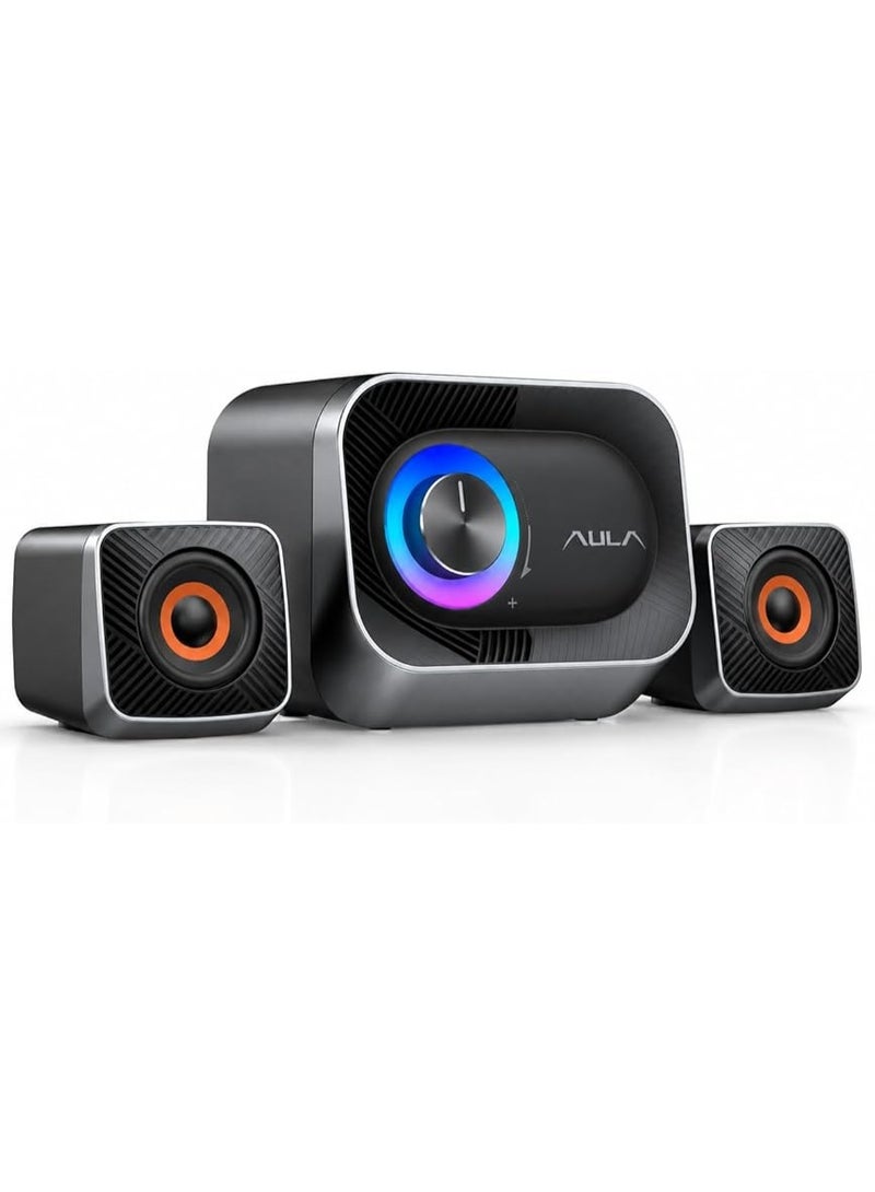 AULA A200 Pro 2.1 Stereo Gaming Speakers – RGB Lighting, 11W Powerful Sound, Subwoofer with Deep Bass, USB Powered PC & Laptop Speakers - Image 1