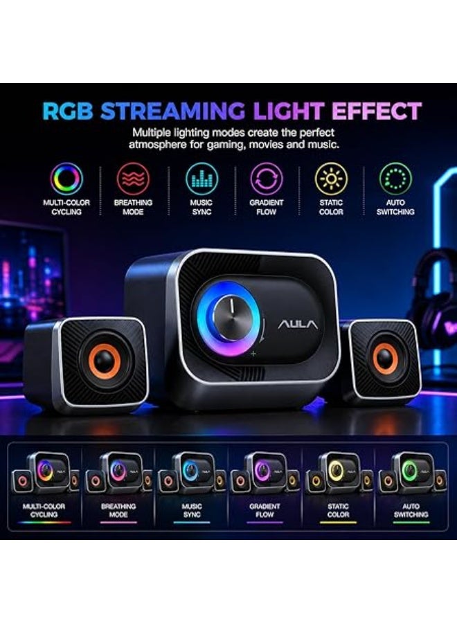 AULA A200 Pro 2.1 Stereo Gaming Speakers – RGB Lighting, 11W Powerful Sound, Subwoofer with Deep Bass, USB Powered PC & Laptop Speakers - Image 5