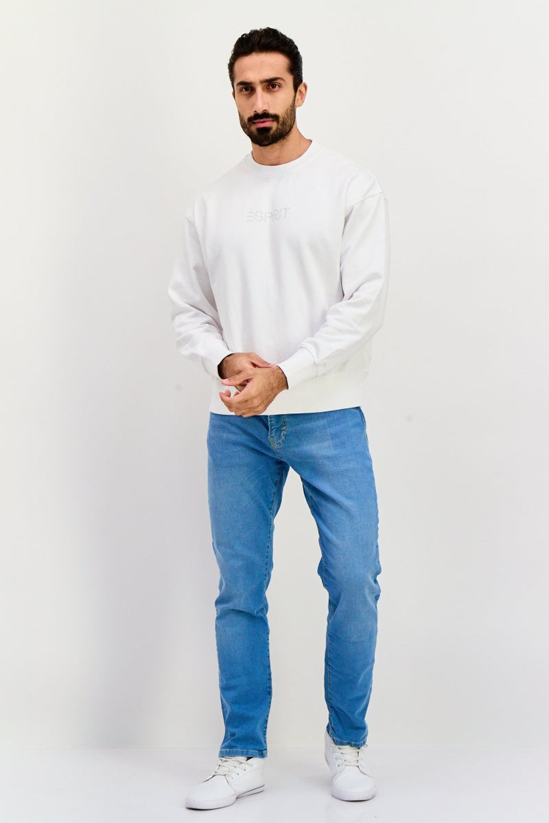 ESPRIT Men Crew Neck Long Sleeve Brand Logo Sweatshirt, White - Image 3