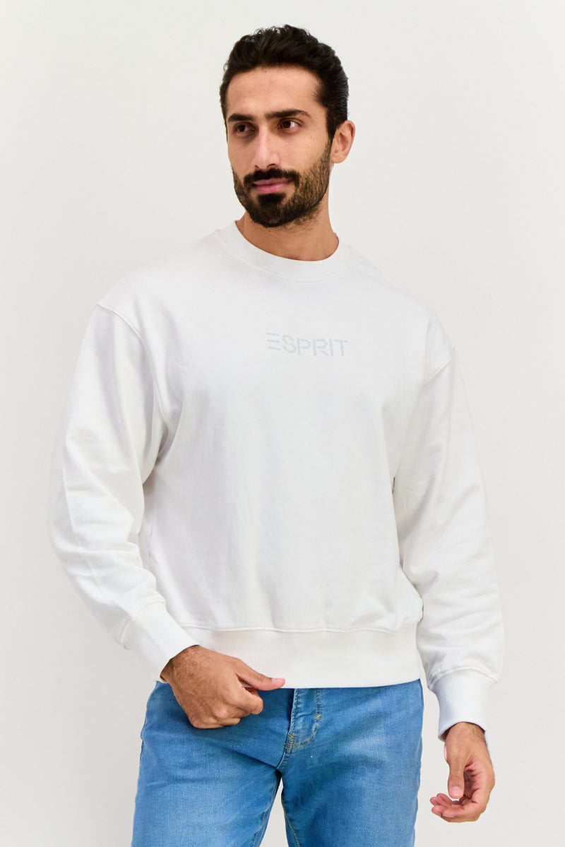 ESPRIT Men Crew Neck Long Sleeve Brand Logo Sweatshirt, White - Image 1