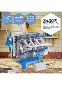 Discovery Kids Discovery #MINDBLOWN Model Engine Building Kit, DIY 4-Cylinder Combustion Engine, Working Pistons Fan Valves Belts LED Lights, STEM Mechanic Engineering Construction Experiment Set, Kids & Adults Gift  - Image 3