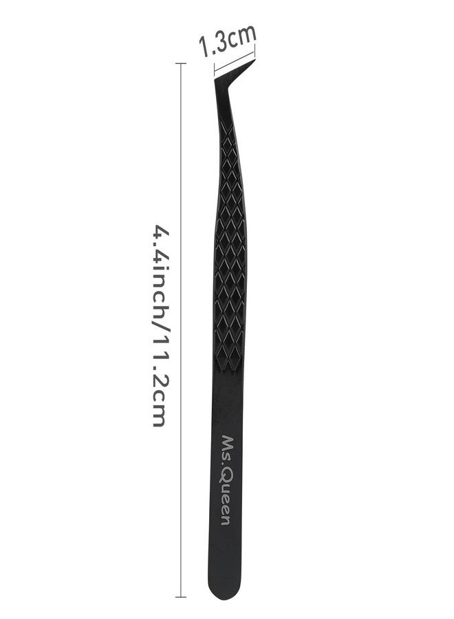 Ms.Queen Fiber Tip Lash Tweezers, Precise Diamond Grip L-Shape Boot Volume Eyelash Extension Tweezers,Black - Image 5