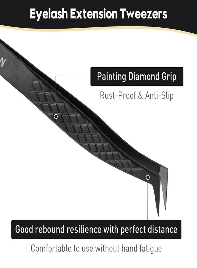 Ms.Queen Fiber Tip Lash Tweezers, Precise Diamond Grip L-Shape Boot Volume Eyelash Extension Tweezers,Black - Image 4