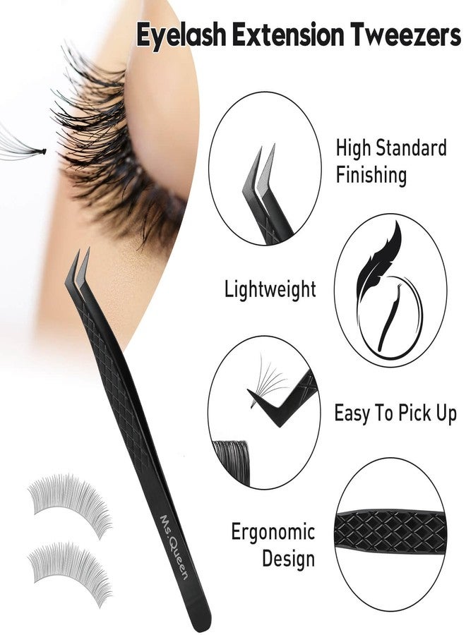 Ms.Queen Fiber Tip Lash Tweezers, Precise Diamond Grip L-Shape Boot Volume Eyelash Extension Tweezers,Black - Image 3