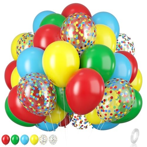 Biapian Red Yellow Blue Balloons Rainbow Assorted Latex Balloons 12inch Matte Blue Yellow Red Green Latex Balloons Colourful Confetti Star Balloons For Birthday Festival Carnival Circus Game Party Decor - Image 1