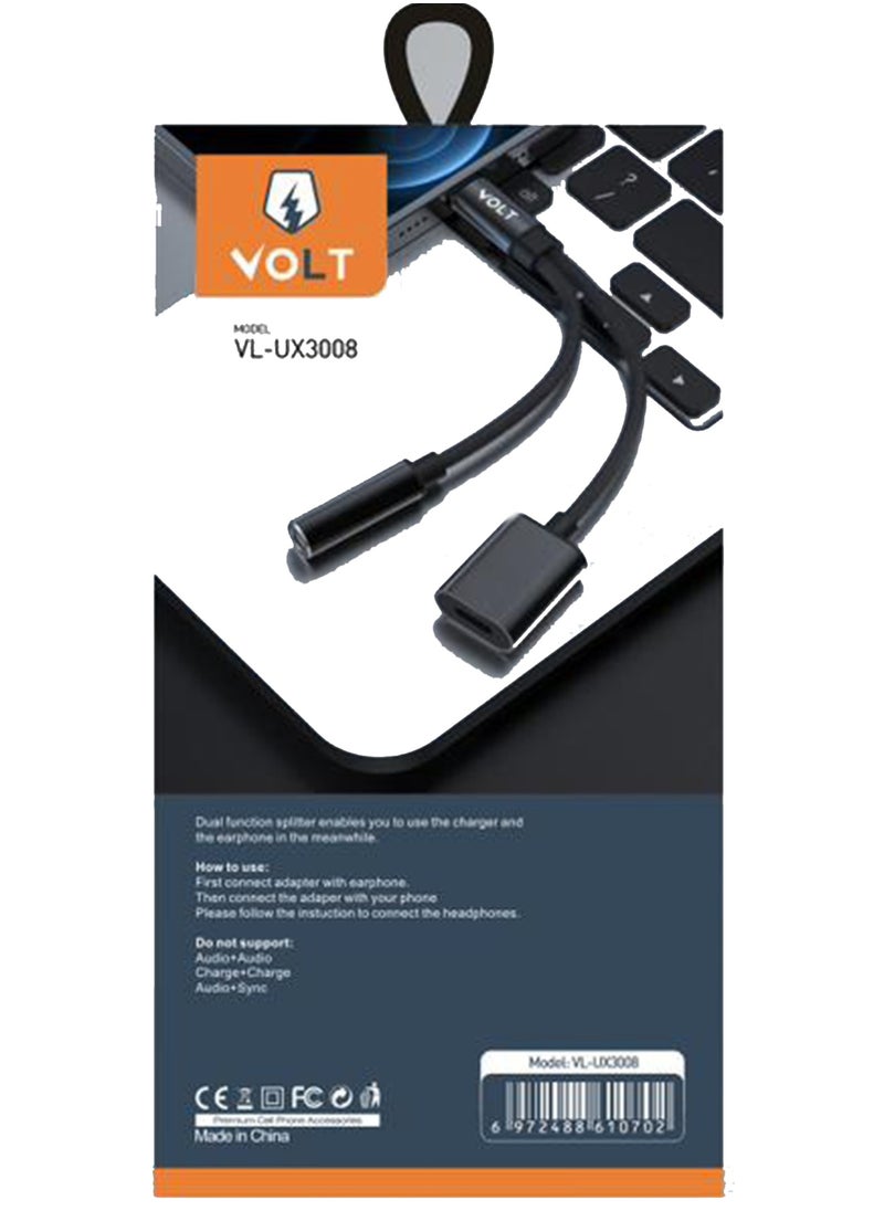 VOLT 2-in-1 Lightning Adapter Charging and Audio Cable VL-UX3008  - Image 2
