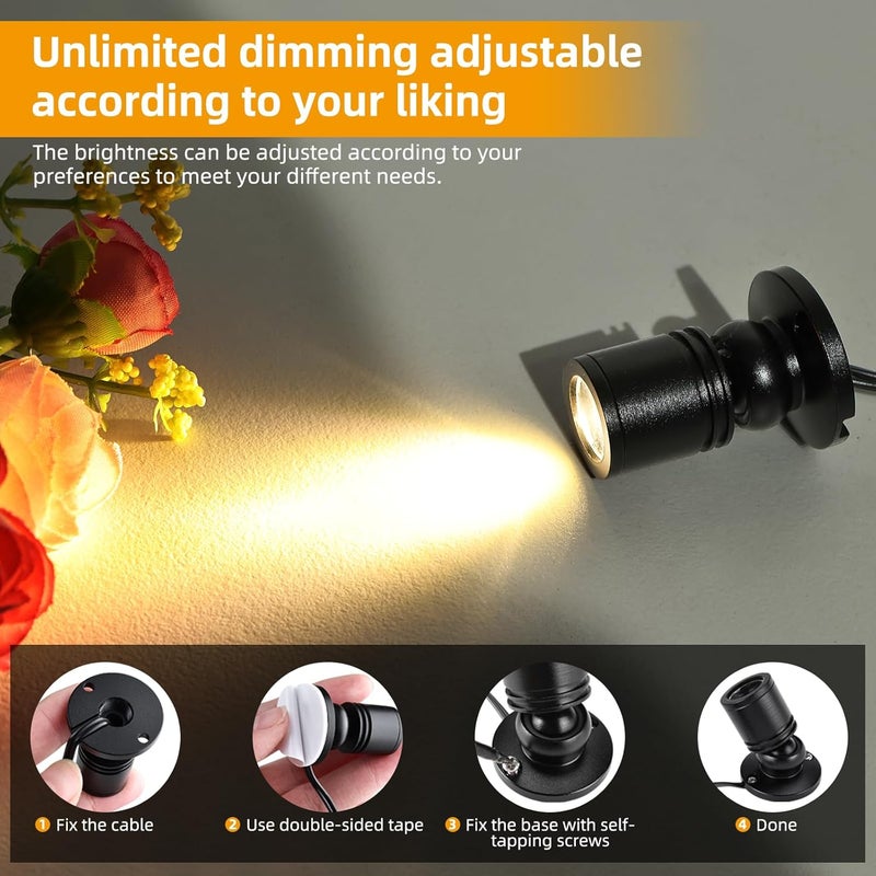 YaeCCC Dimmable LED Mini Spotlight Jewelry Showcase Display Lights Black Shell Surface Mount (Pack-6,Warm White 3000k) - Image 3
