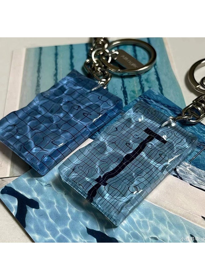 Creative Swimming Pool Keychain Wavy Keychain Decorations Car Key Ring Swimming Pool Keychain Alltaglich Pendant Swimmer's Gift-Color:A2 - Image 1