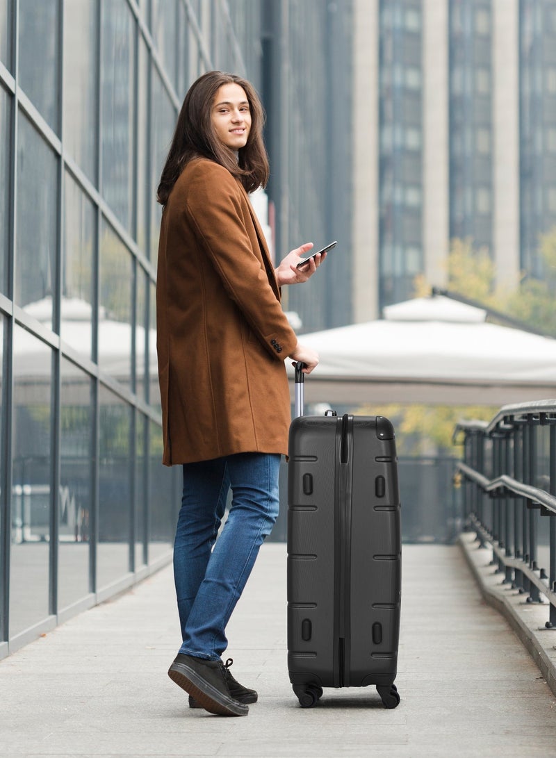 SENATOR Hard Case Travel Bag Large Checked Luggage Trolley ABS Lightweight Suitcase with 4 Spinner Wheels A1012, Black - Image 2