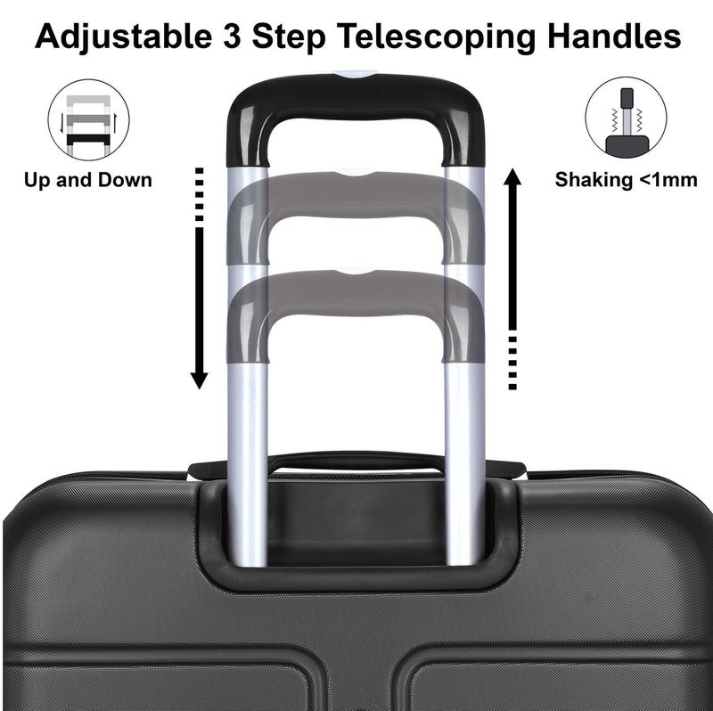SENATOR Hard Case Travel Bag Large Checked Luggage Trolley ABS Lightweight Suitcase with 4 Spinner Wheels A1012, Black - Image 4