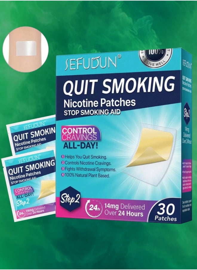 Sefudun - 30 Count Quit Smoking Patches Step 2 Smoking Aid to Quit Smoking Delivered Over 24 Hours Transdermal System Long-Lasting Quit Patches for Stop Smoking Aids Easy and Effective Anti Stickers 14mg - Image 1