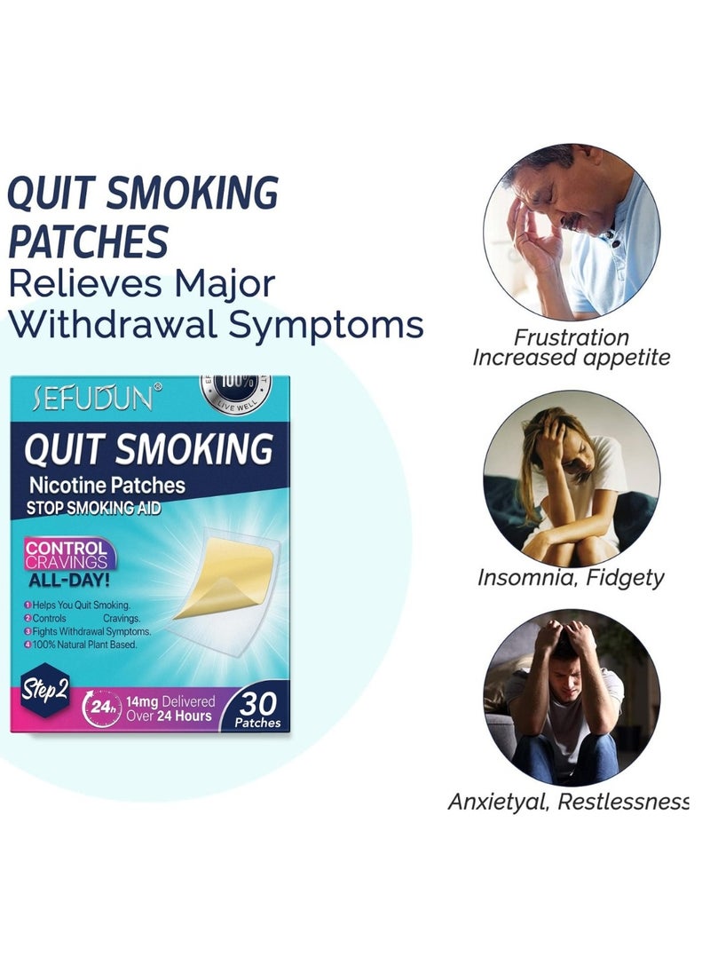 Sefudun - 30 Count Quit Smoking Patches Step 2 Smoking Aid to Quit Smoking Delivered Over 24 Hours Transdermal System Long-Lasting Quit Patches for Stop Smoking Aids Easy and Effective Anti Stickers 14mg - Image 1