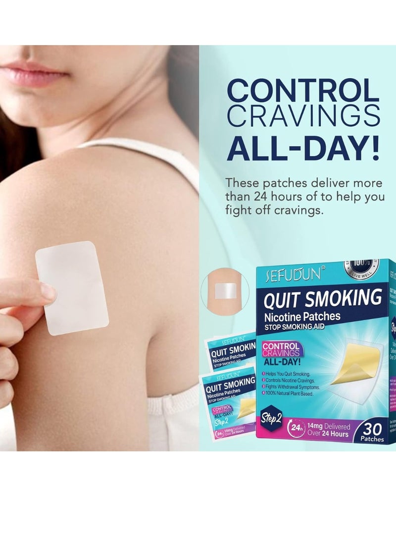 Sefudun - 30 Count Quit Smoking Patches Step 2 Smoking Aid to Quit Smoking Delivered Over 24 Hours Transdermal System Long-Lasting Quit Patches for Stop Smoking Aids Easy and Effective Anti Stickers 14mg - Image 1