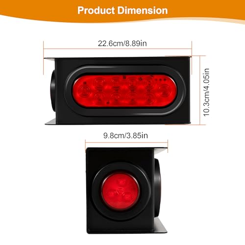 RUNHWEE 2PCS Steel Trailer Light Box Kit with 6" Oval Red 10-LED Tail Lights, Reverse Lights & 2" Round Red 4-LED Side Marker Lights, Includes Grommets & Wire Connectors - Image 4
