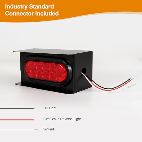 RUNHWEE 2PCS Steel Trailer Light Box Kit with 6" Oval Red 10-LED Tail Lights, Reverse Lights & 2" Round Red 4-LED Side Marker Lights, Includes Grommets & Wire Connectors - Image 5