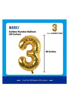 MARKQ 40 inch Number Balloons, Large Gold Foil Helium Balloons for Anniversary Wedding Birthday Party Decoration Supplies (Number 3)  - Image 2