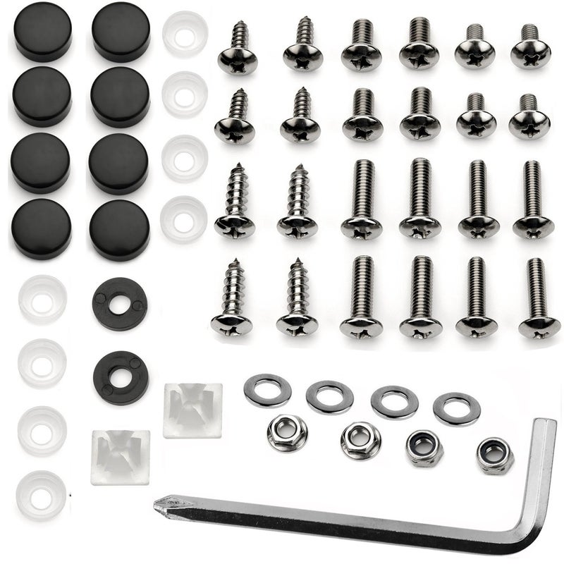 LFParts Stainless Steel Rust Resistant License Plate Frame Screws Fasteners Ultimate Kit Domestic Import Black Screw Caps