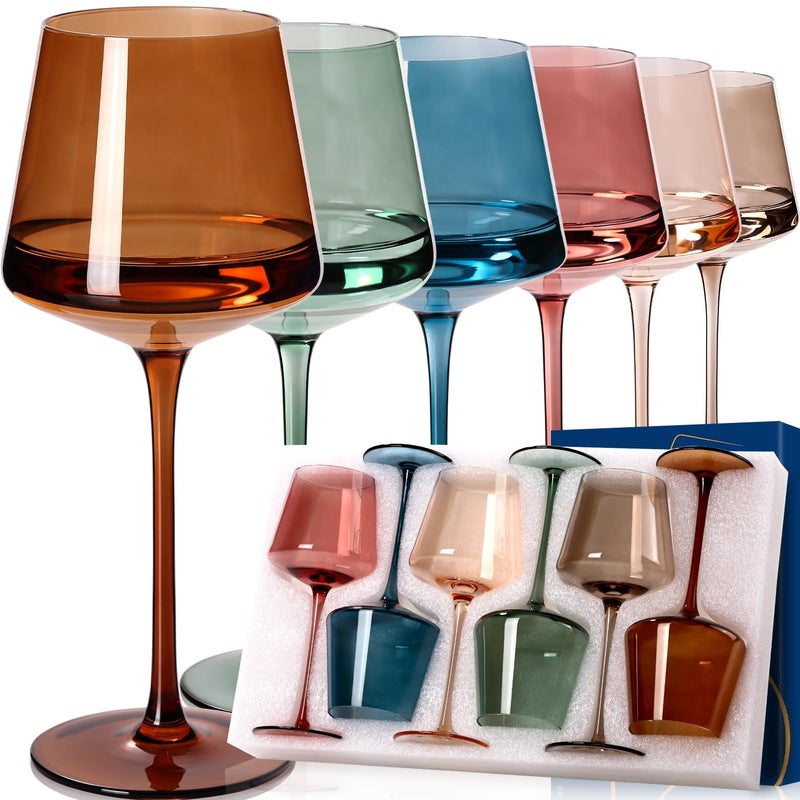 Cyrelwing Colored Wine Glasses Set of 6-18ozã€Hand Blownã€‘Crystal Colorful Wine Glasses with Stem-Muticolor Wine Glass Wedding gift set for wine lovers Red White Wine Dinner - Image 1