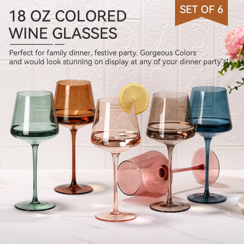 Cyrelwing Colored Wine Glasses Set of 6-18ozã€Hand Blownã€‘Crystal Colorful Wine Glasses with Stem-Muticolor Wine Glass Wedding gift set for wine lovers Red White Wine Dinner - Image 2