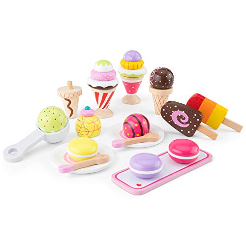New Classic Toys Wooden Ice Cream Set Pretend Play Toy for Kids Cooking Simulation Educational Toys and Color Perception Toy for Preschool Age Toddlers Boys Girls - Image 1