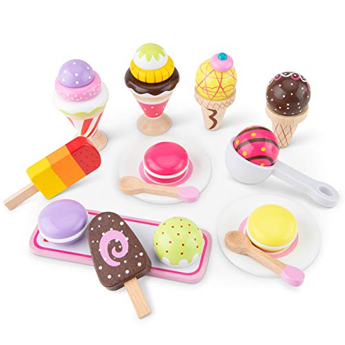 New Classic Toys Wooden Ice Cream Set Pretend Play Toy for Kids Cooking Simulation Educational Toys and Color Perception Toy for Preschool Age Toddlers Boys Girls - Image 3