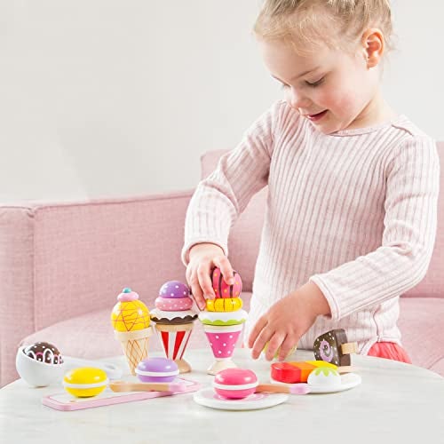 New Classic Toys Wooden Ice Cream Set Pretend Play Toy for Kids Cooking Simulation Educational Toys and Color Perception Toy for Preschool Age Toddlers Boys Girls - Image 4