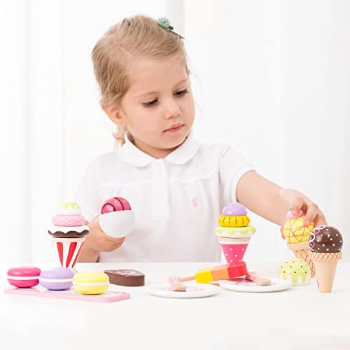 New Classic Toys Wooden Ice Cream Set Pretend Play Toy for Kids Cooking Simulation Educational Toys and Color Perception Toy for Preschool Age Toddlers Boys Girls - Image 5