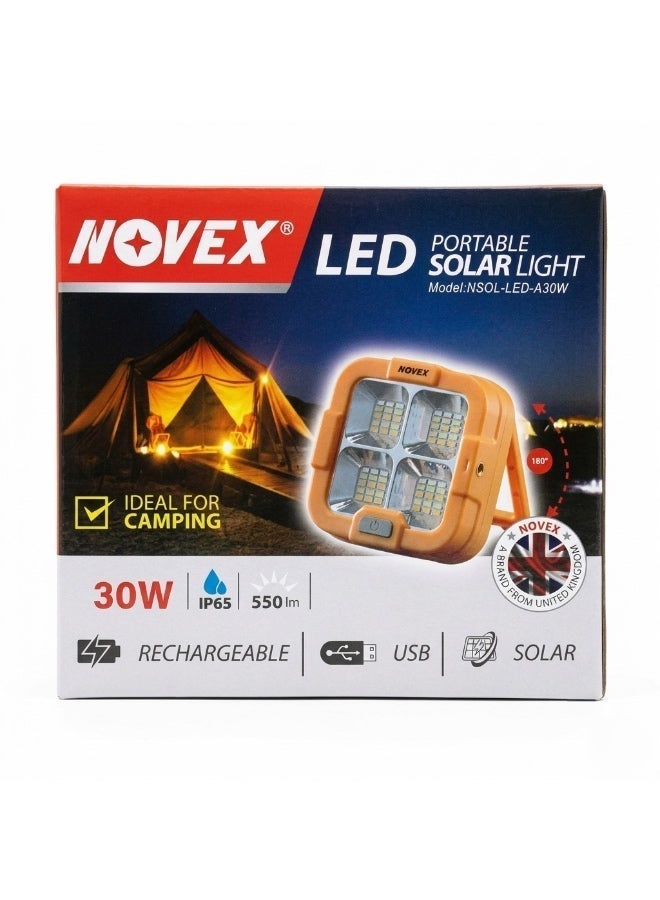 NOVEX 30W Solar Rechargeable LED Work Light with Power Bank, 4 Lighting Modes, IP65 Waterproof, USB Charging, Portable Emergency Flood Light - Image 2