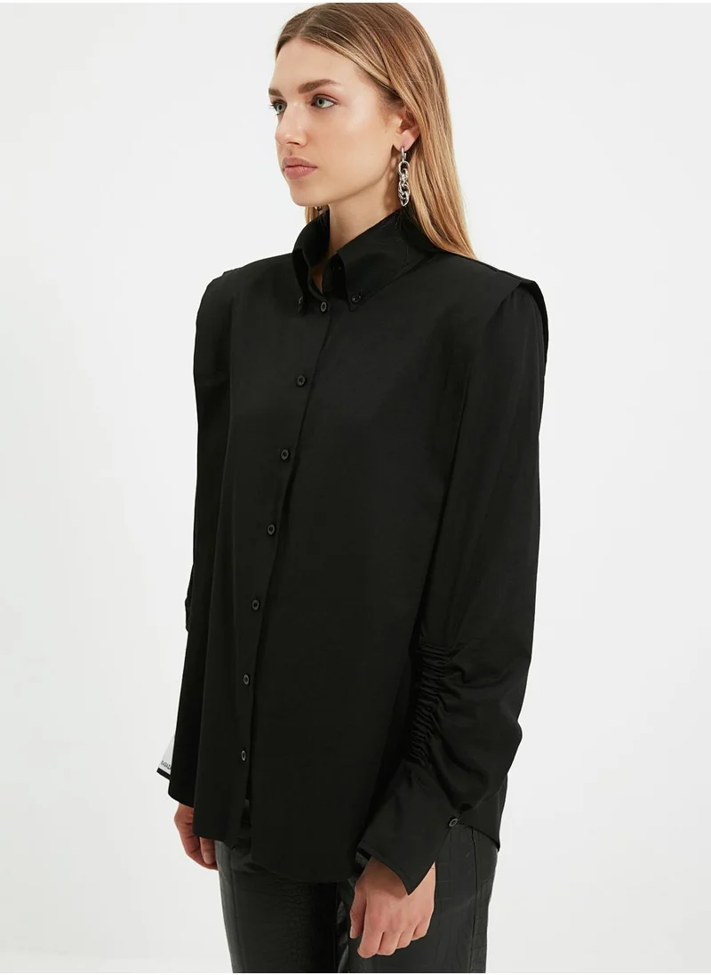 trendyol Ruched Sleeve Button Down Shirt