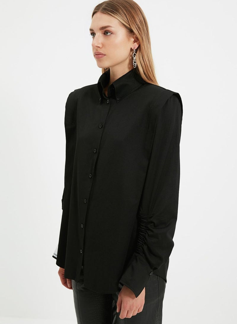 trendyol Ruched Sleeve Button Down Shirt - Image 3