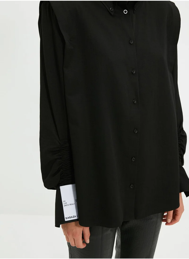 trendyol Ruched Sleeve Button Down Shirt