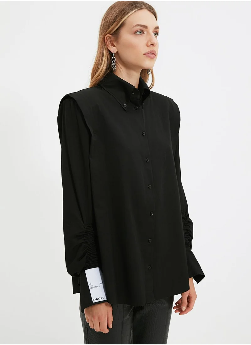 trendyol Ruched Sleeve Button Down Shirt