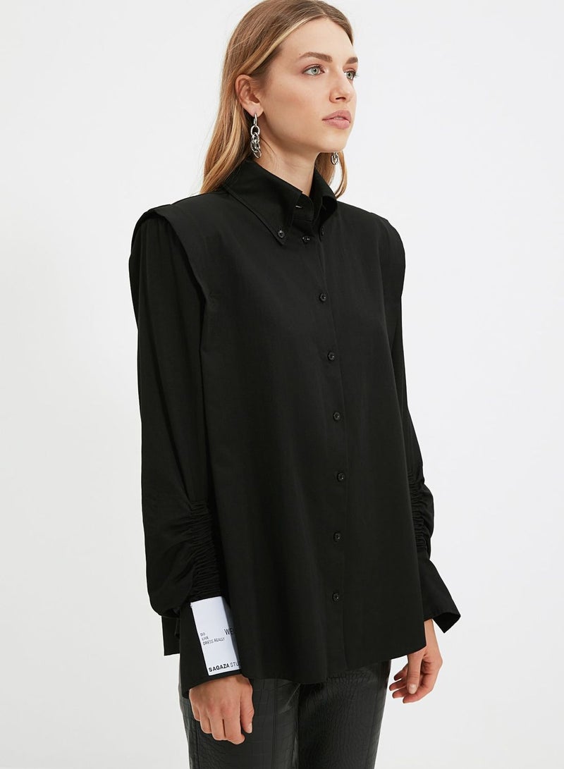 trendyol Ruched Sleeve Button Down Shirt - Image 2