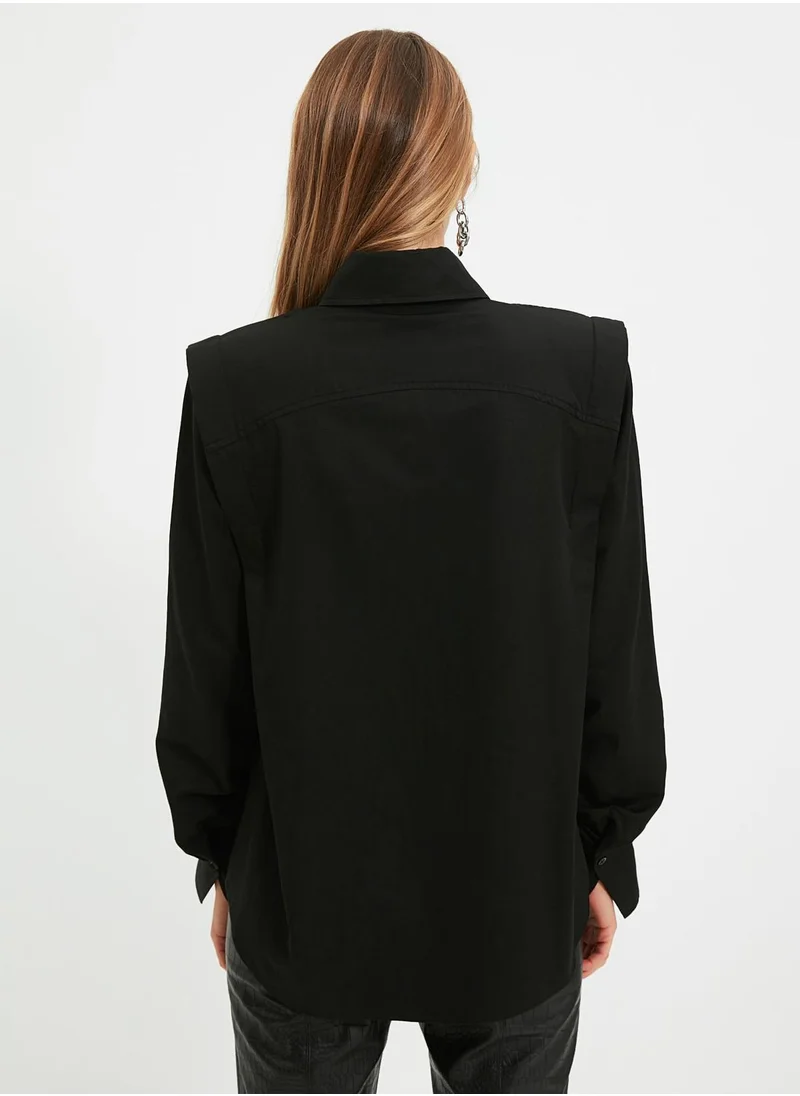 trendyol Ruched Sleeve Button Down Shirt