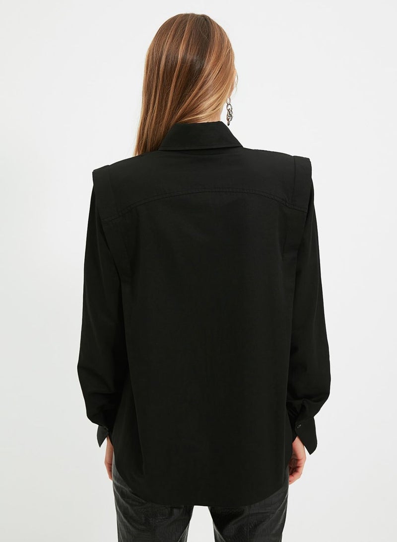 trendyol Ruched Sleeve Button Down Shirt - Image 5