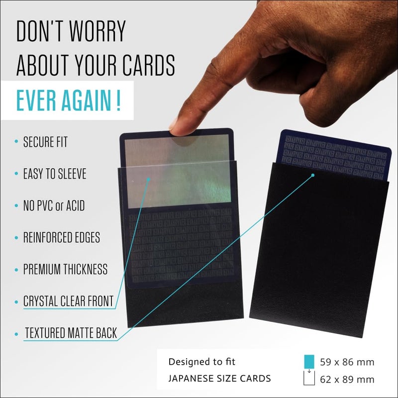 Ryker Sleeves Japanese Size Matte Card Sleeves Designed for Yu-Gi-Oh, Cardfight Vanguard and Other TCGs (100 Pack, Black) - Image 2