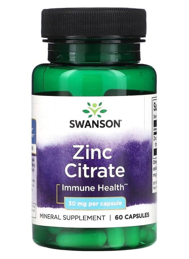 SWANSON - Zinc Citrate 30 mg 60 Caps - Image 1