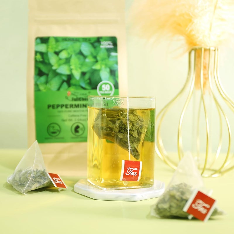 FullChea Peppermint Tea Bags - 50 Count - Caffeine-Free Herbal Tea for Refreshing Flavor and Digestive Aid - Image 3