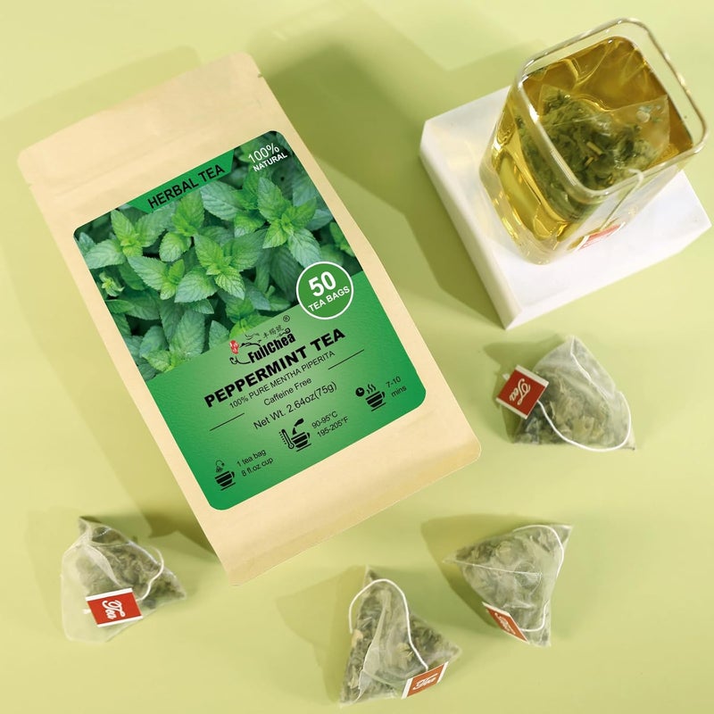 FullChea Peppermint Tea Bags - 50 Count - Caffeine-Free Herbal Tea for Refreshing Flavor and Digestive Aid - Image 5