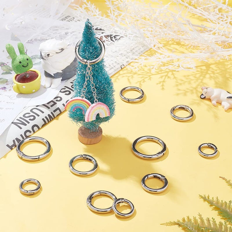 PH PandaHall PH PandaHall 16 Pcs Spring O Ring Round Carabiner Snap Clip Hook Trigger Spring Keyring Buckle 4 Styles for Bags Purses Keychain Platinum - Image 3
