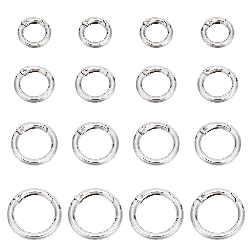 PH PandaHall PH PandaHall 16 Pcs Spring O Ring Round Carabiner Snap Clip Hook Trigger Spring Keyring Buckle 4 Styles for Bags Purses Keychain Platinum - Image 1