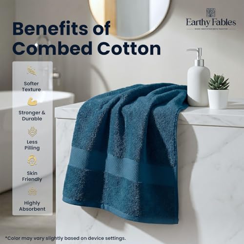 Earthy Fables Premium Bath Towel - 100% Combed Cotton, 600 GSM, Ultra Soft, Quick Dry and Highly Absorbent for Home, Travel and Acne-Prone Skin, 150 x 70 cm, Dark Teal - Image 5