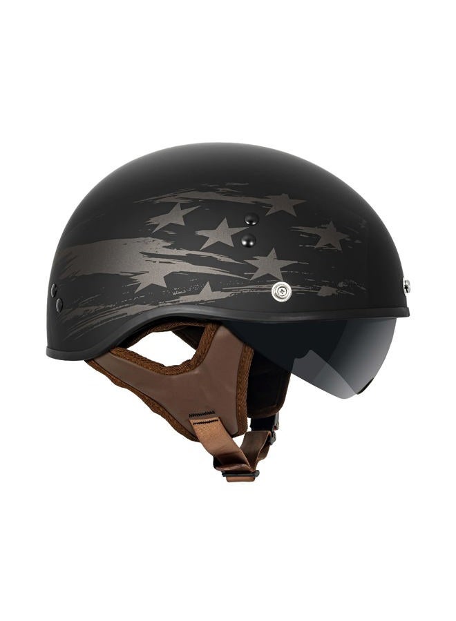 VCAN Cruiser Solid Flat Black Half Face Motorcycle Helmet with Drop-Down Sun Visor, Removable Peak and Quick Release Buckle (Star Trail, Large) - Image 3