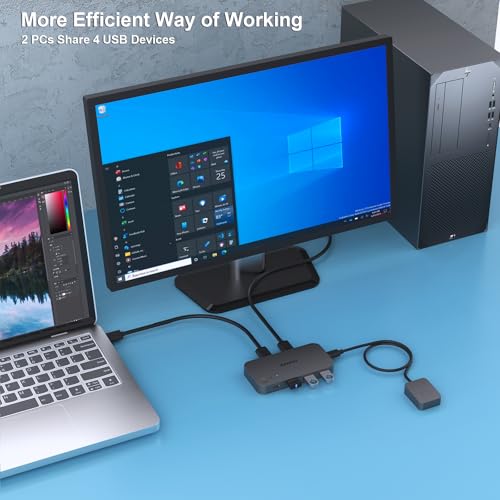 Benfei USB 3.0 Switch, USB Switcher 2 Computers Share 3*USB 3.0 and 1*USB C with Remote Control for PC Mouse Keyboard Printer Scanner, USB KVM Switch Selector Compatible with Windows, Mac, Linux - Image 3