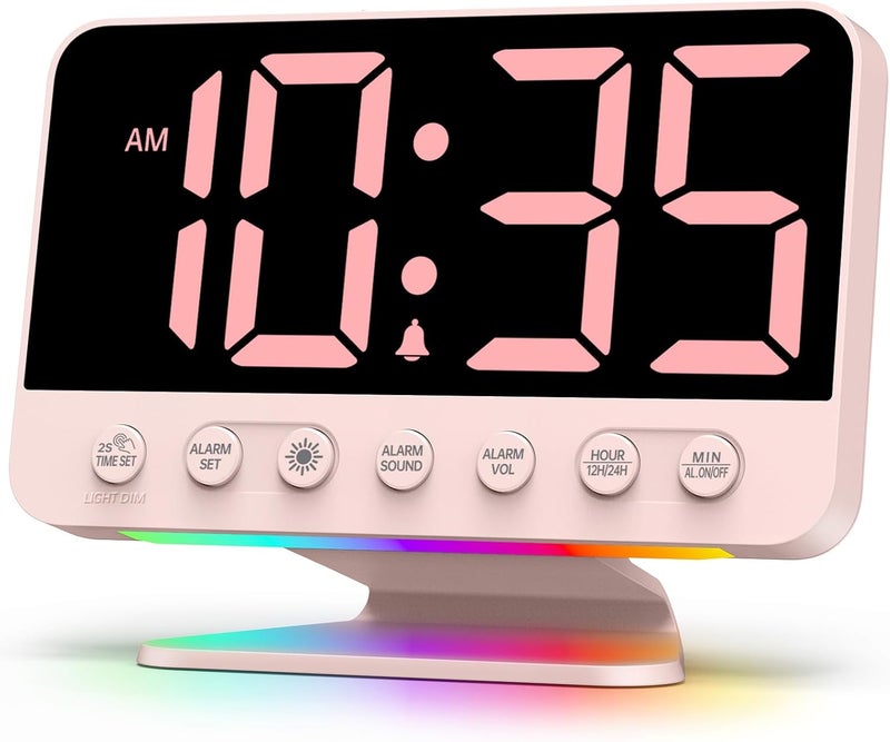 Odokee Digital Alarm Clocks for Bedrooms: Large Bold Number 5 Brightness Dimmer - Easy to Read Across The Room - 5 Alarm Sound 8 Night Light - Sakura Pink - Image 1