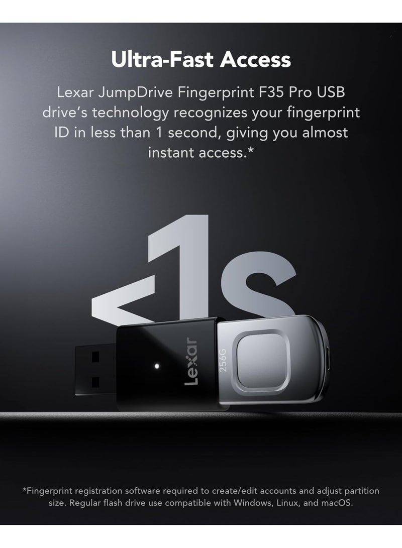 ليكسار Lexar 256GB JumpDrive Fingerprint F35USB 3.2 Gen 1 Flash Drive, Up to 400/350 MB/s Read/Write, Storage Expansion and Backup, 256-bit AES & Fingerprint Encryption, Black (LJDF35P256G-RNBNG) - Image 5