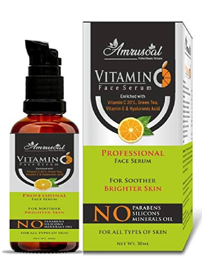 AMRUSOAL - Vitamin C Face Serum for Face Pigmentation Whitening Radiant Skin Anti Acne & Anti Aging serum | Soother & Brighten Skin | Collagen Booster | Wrinkle Reducer | Fairness 30 ml - Image 1