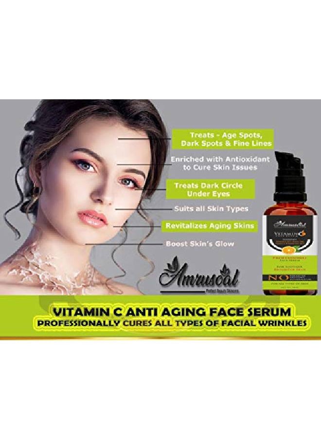 AMRUSOAL - Vitamin C Face Serum for Face Pigmentation Whitening Radiant Skin Anti Acne & Anti Aging serum | Soother & Brighten Skin | Collagen Booster | Wrinkle Reducer | Fairness 30 ml - Image 1