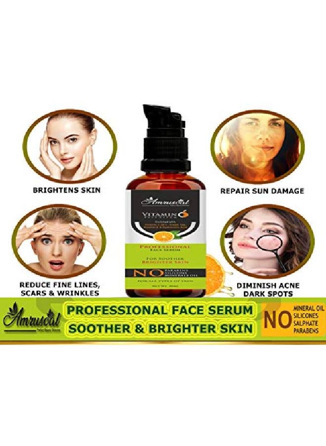 AMRUSOAL - Vitamin C Face Serum for Face Pigmentation Whitening Radiant Skin Anti Acne & Anti Aging serum | Soother & Brighten Skin | Collagen Booster | Wrinkle Reducer | Fairness 30 ml - Image 1